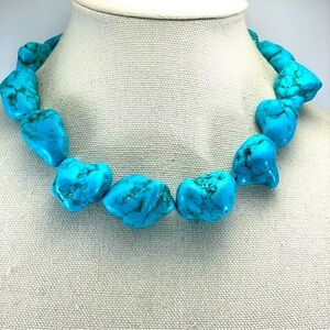 Stunning Unsigned Chunky Faux Turquoise Dyed Howlite Heavy Statement Necklace
